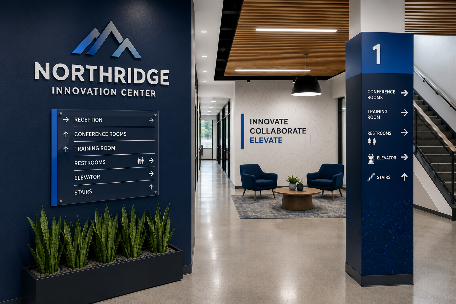 Interior wayfinding and branded environment signage